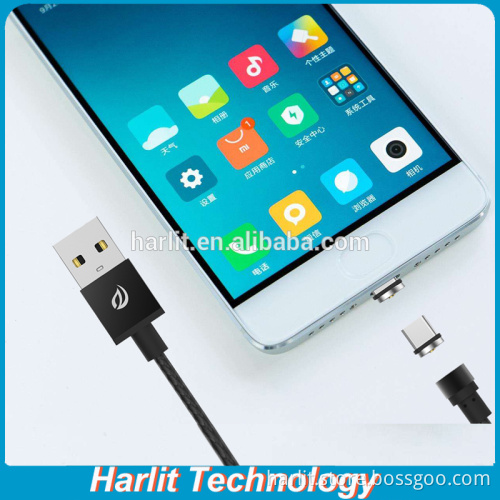USB Type C Charge Cables With Round Shape Magnetic Type C Connector For Mobile Phone Charge Black Color